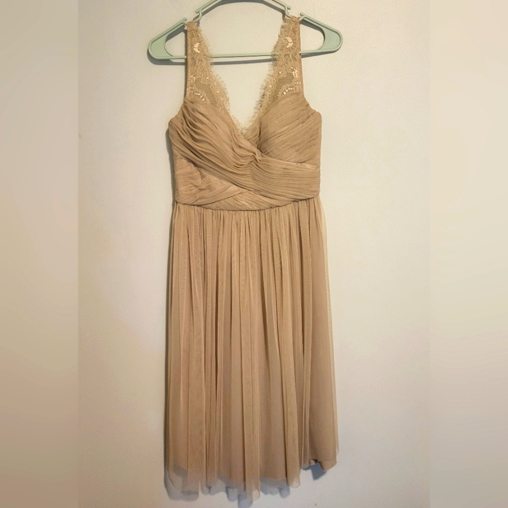 Anthropologie x BHLDN Hitherto Sleeveless Lace FLEUR Midi Dress Sandstone Sz 4
